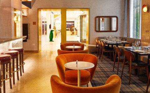 restaurant seating inside hotel lobby
