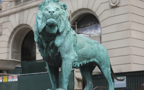 green lion statue