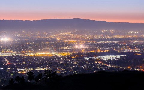 San Jose California aerial view at sunset