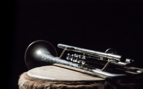 trumpet with a dark background