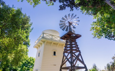 wooden water tower at the rengstorff house