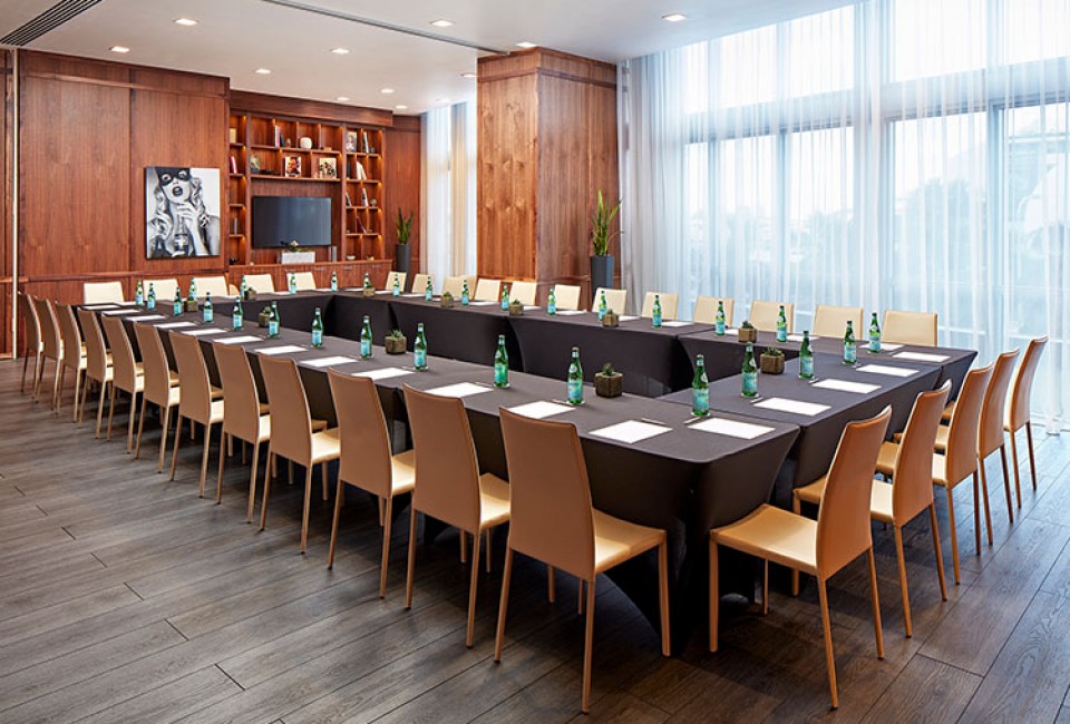 interior view of a meeting room set up