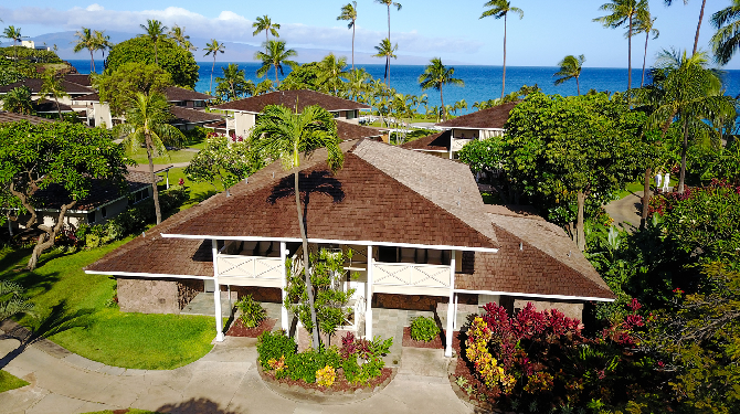 aerial view of oceanfront cottage