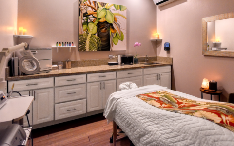 alana spa massage therapy room with bed and equipment