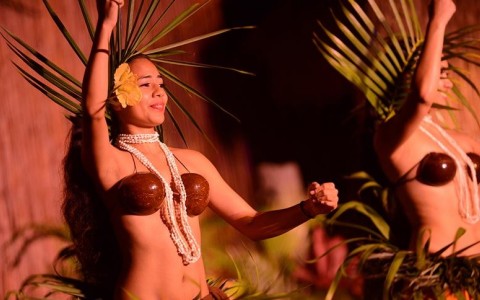 luau ceremony dance hula dancing with coconut bras