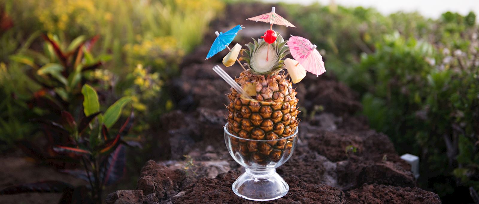 Big pineapple with little umbrellas as decoration
