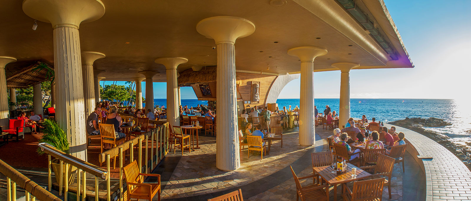 restaurant overlooking the ocean with big columns