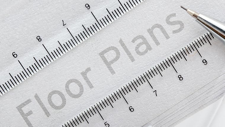 Ruler with flexible floor plans wording on top