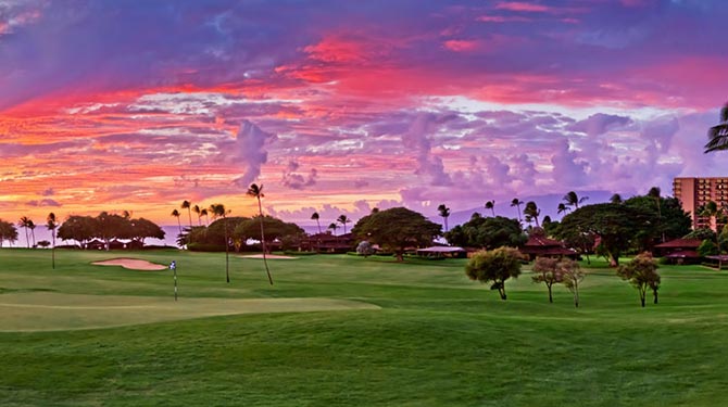 view of kaanapali golf resort during sunset