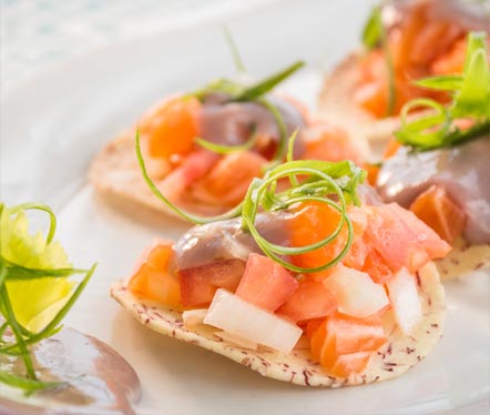 plate with poke appetizers