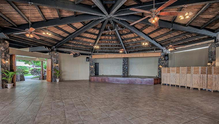 event space with hight wooden ceilings