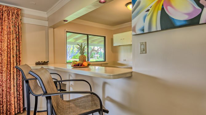 royal lahaina beach cottages two bedroom kitchen