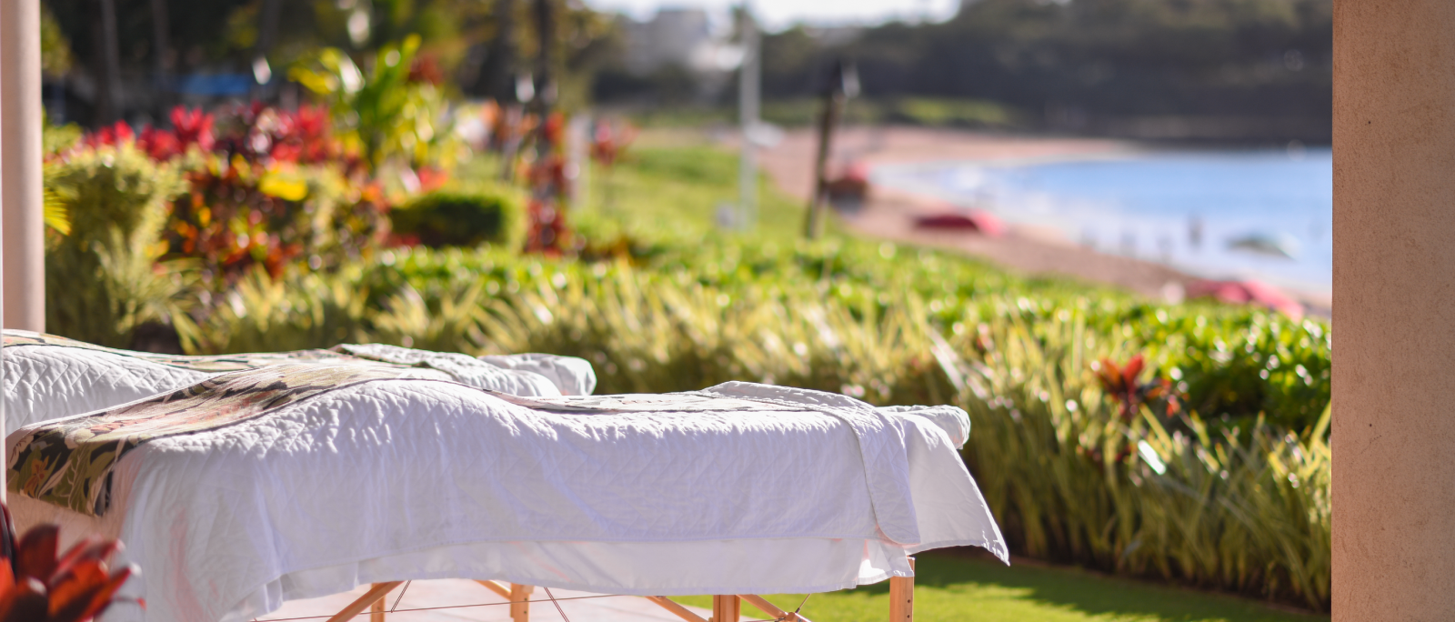 massage beds overlooking the beach