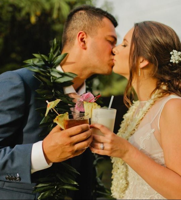 newlyweds kissing