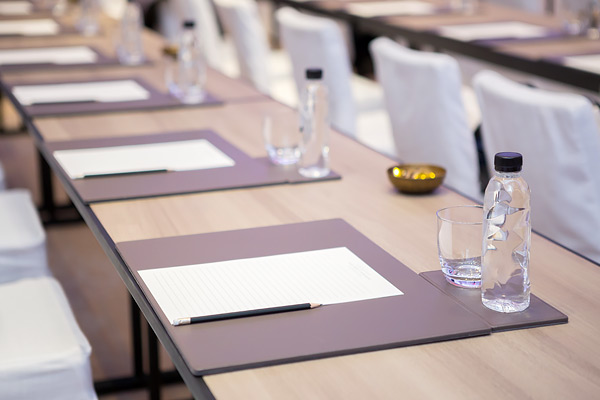conference table prepared for meeting
