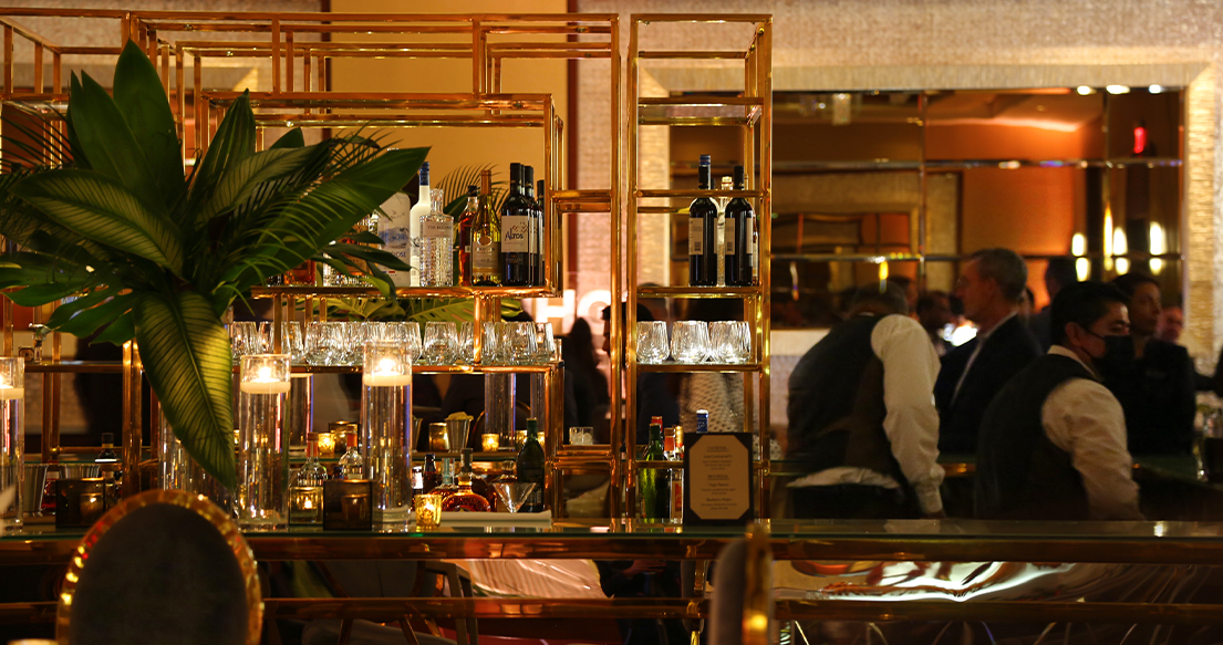 the stinger private dining event with a gold bar