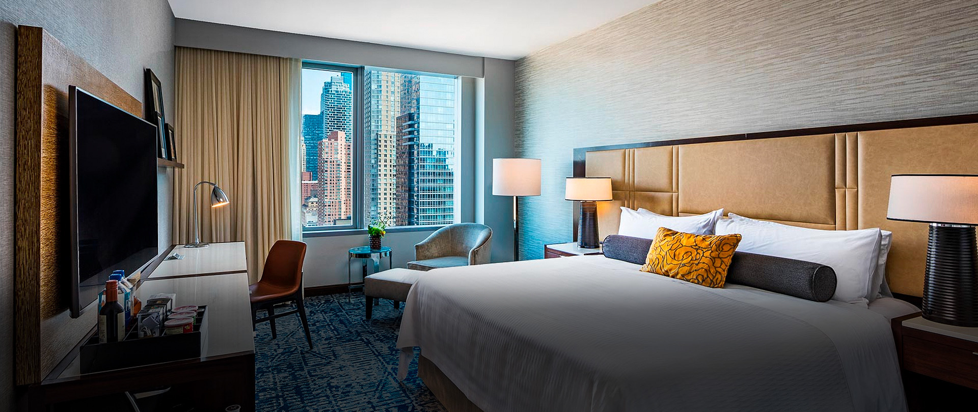 bedroom with a city view
