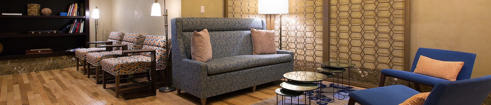 a sofa inside of the lobby