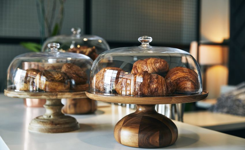 croissant on trays on table 