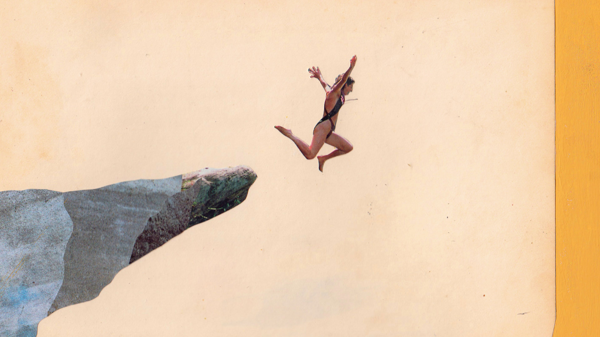 painting of a woman jumping off a ledge into the water