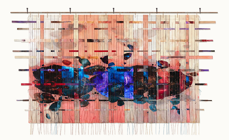 mural with blue and red abstract art