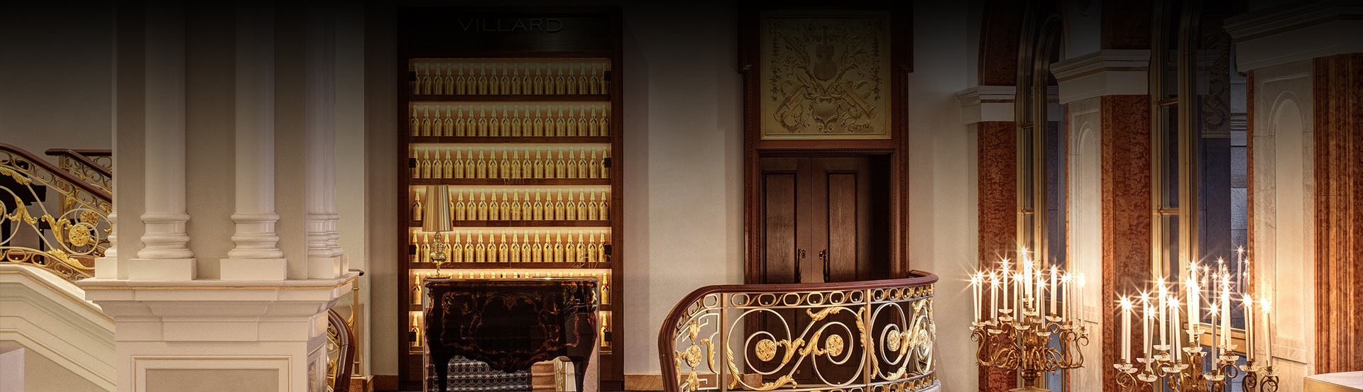 Golden details on the wall and railing