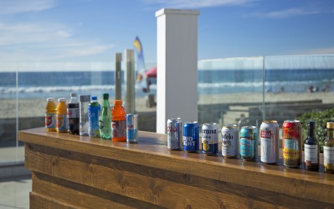 drinks lining outdoor bar