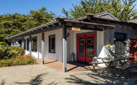 entrance to canteen restaurant with red door