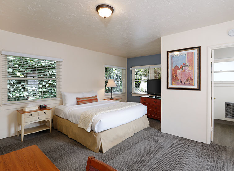 a guest suite with a king bed