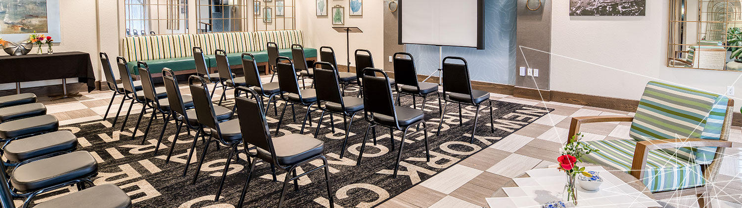 a meeting space set up for a conference