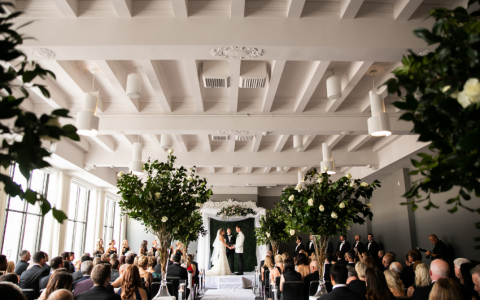 ceremony setting with beautiful greenery 