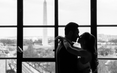 couple overlooking Washington Monument