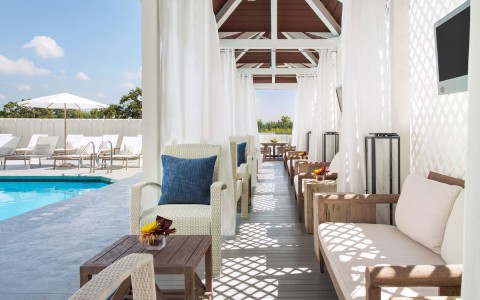 pool seating area in the cabanas