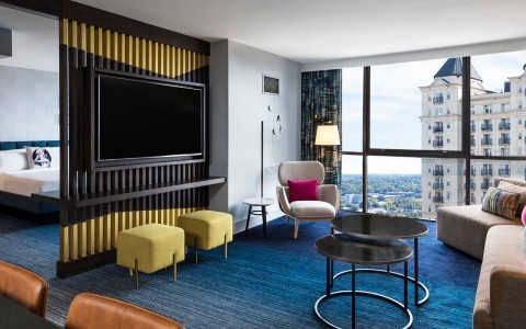 hotel midtown suite with living room and view