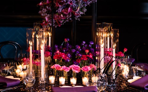 table with flowers and candles