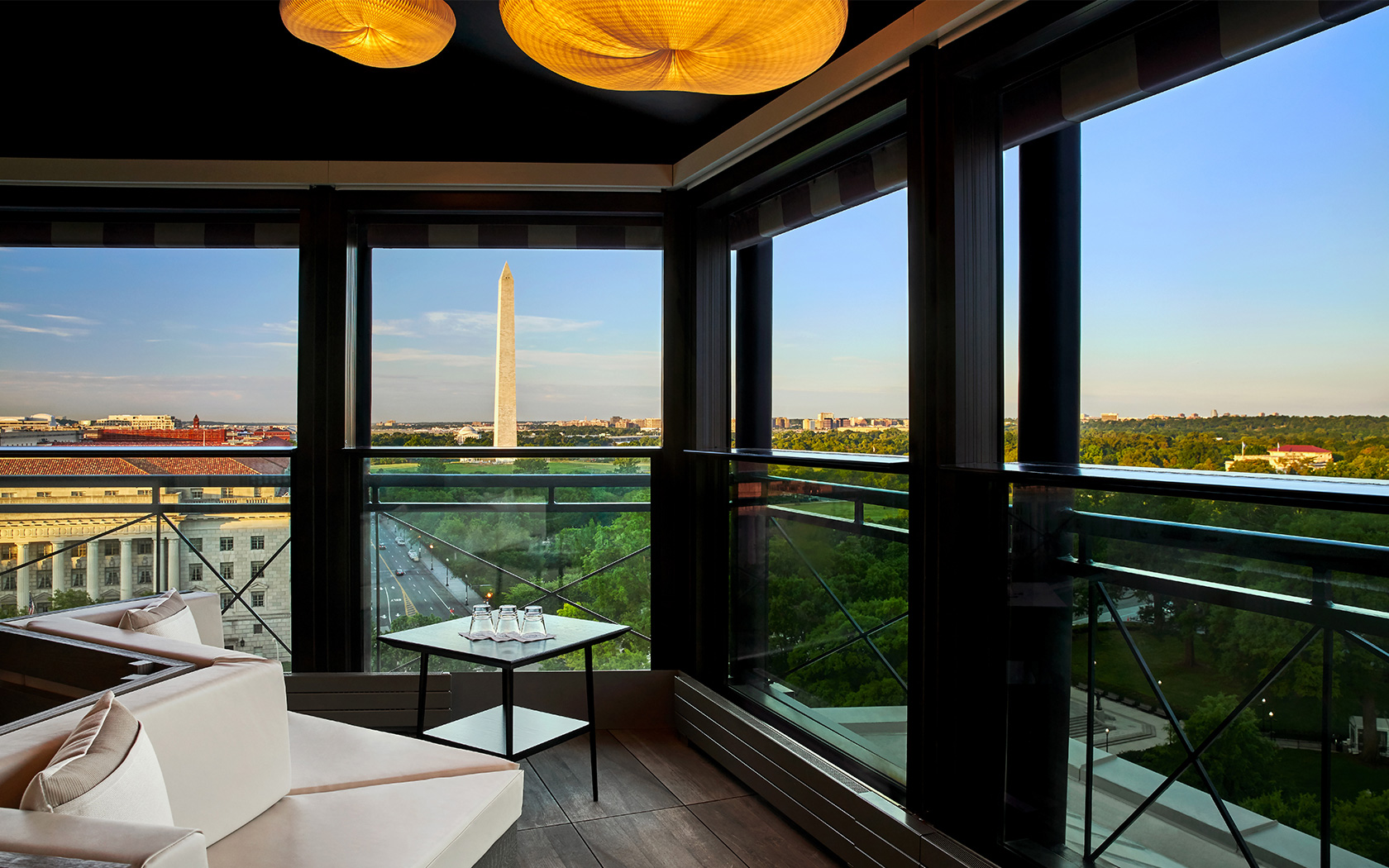 enclosed patio with amazing view of washington monument 