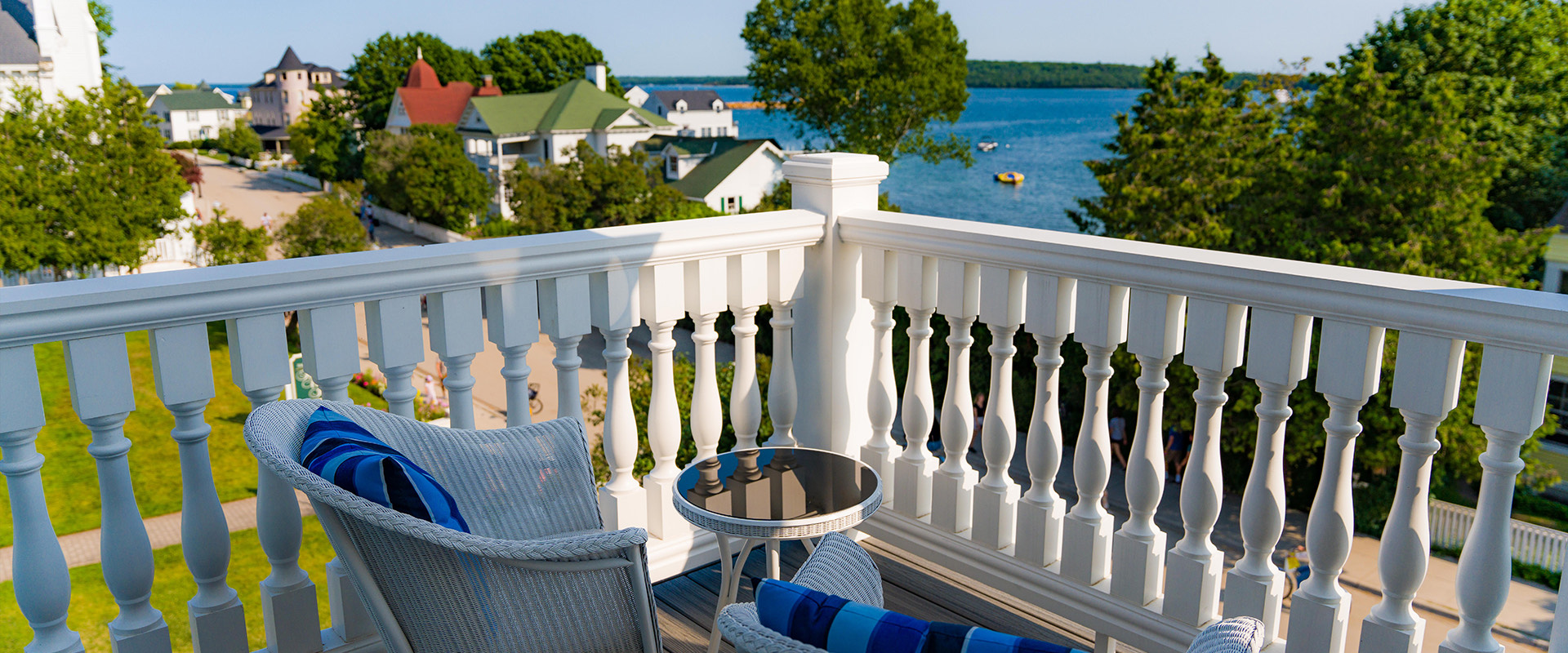 a balcony overlooking the water