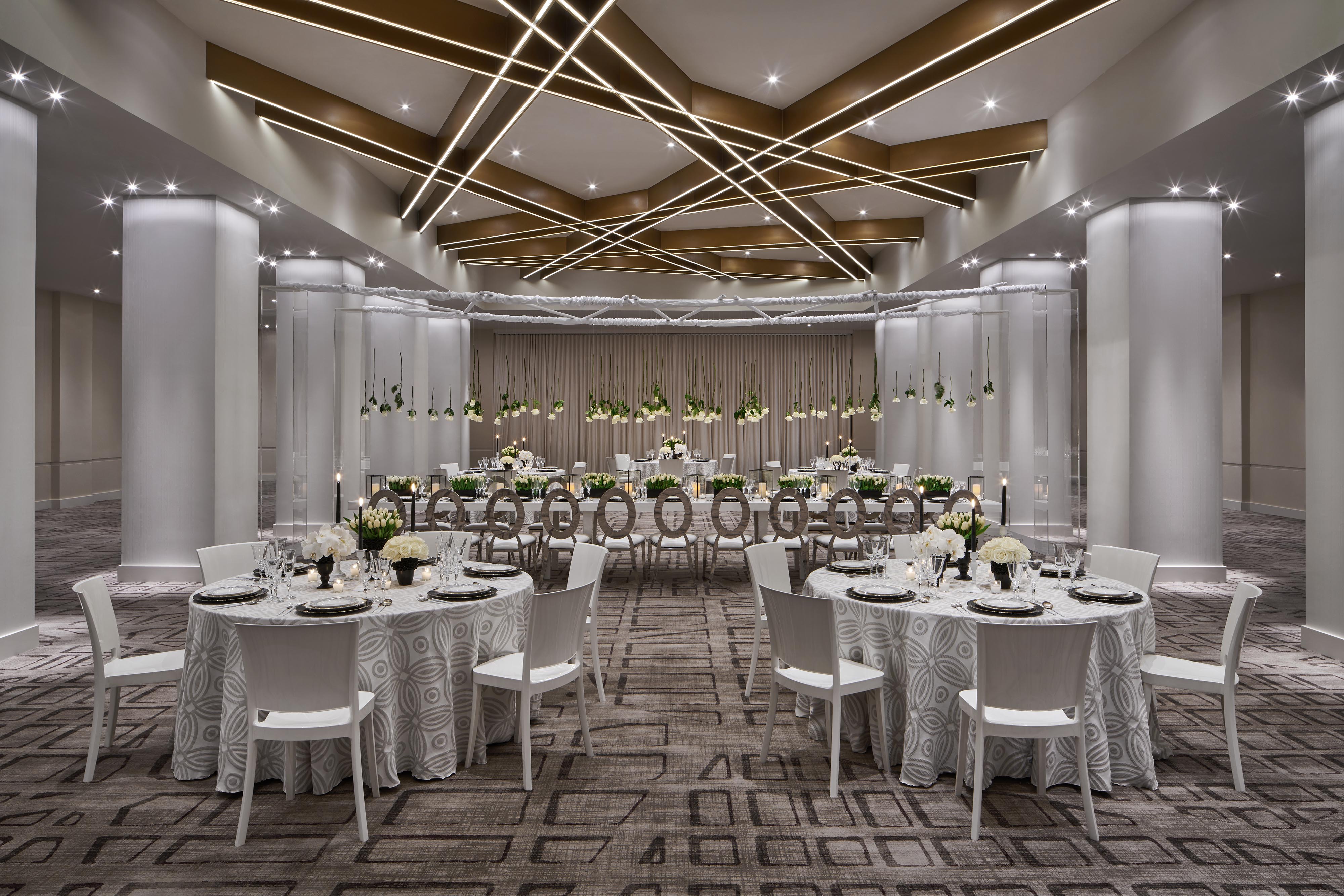 wedding venue with silver and white decor