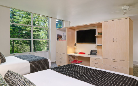 Cozy, Bauhaus-inspired accommodations