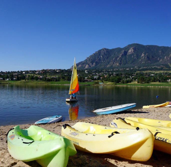 Kayaks on lake