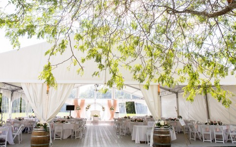 outdoor wedding pavilion with pink decoration 