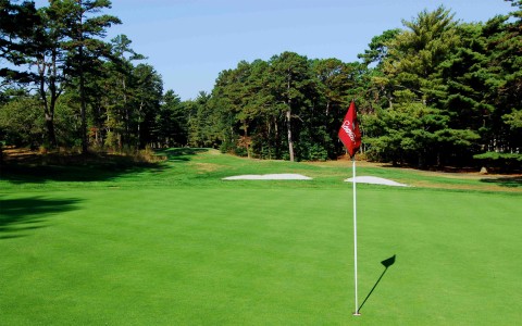 a golf flag marking a hole on a course