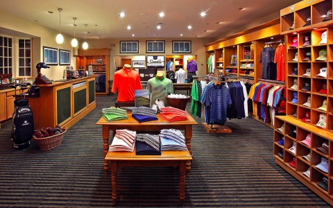 a golf pro shop with merchandise 