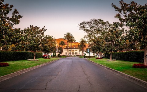 Road to the iconic Silverado Mansion during sunset. It's a perfect getaway destination in Napa Valley.