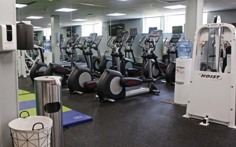 indoor gym with elliptical machines