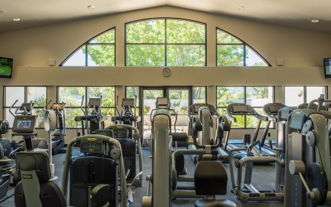 The gym at the Silverado Spa is home to various TechnoGym exercise equipment, perfect for a quick workout after wining and dining around Silverado Resort.