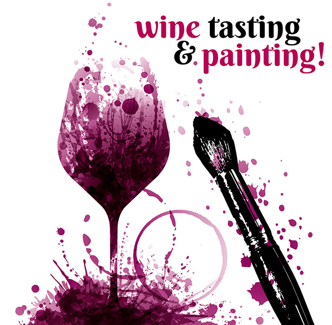 illustration of a glass of wine and a brush