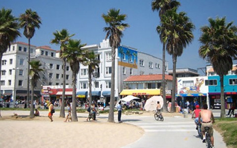 Venice Beach boardwalk and buildings