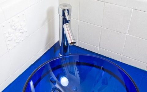 blue glass sink
