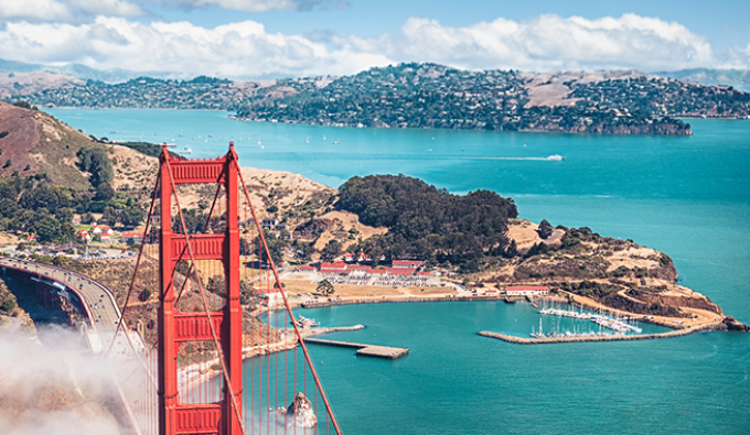 arial shot of Golden Gate Bridge